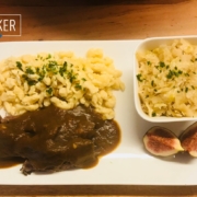 Rehbockkeule geschmort mit Spätzle und Weißkraut